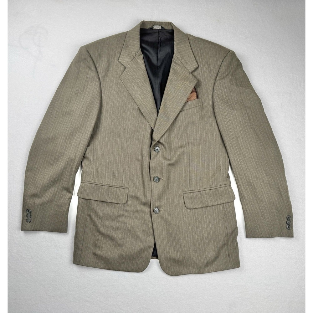 Barry Manufacturing Wool Blazer Tan Pinstripe Mens 40R Sport Coat
